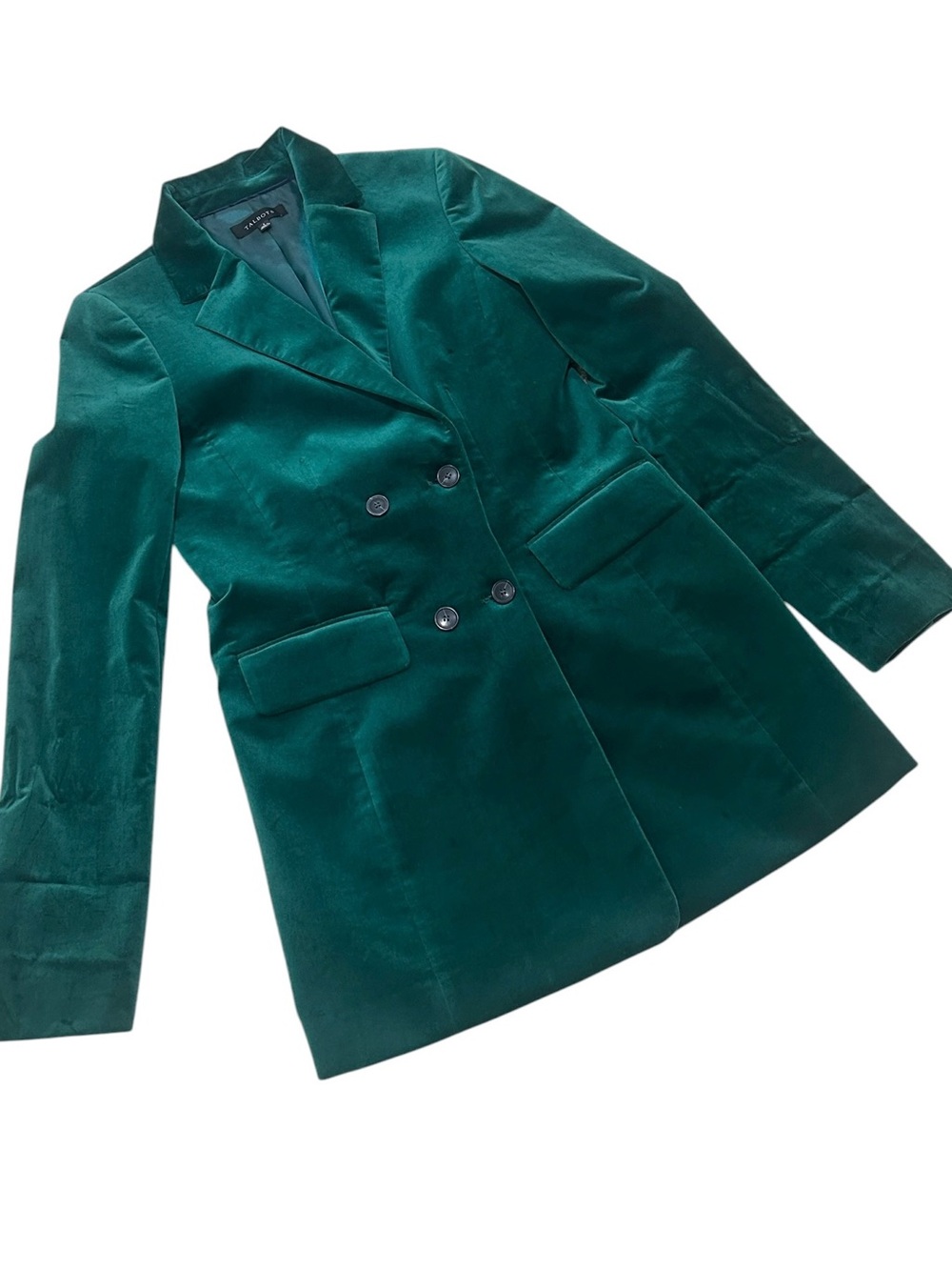 Talbots Emerald Green Velvet Double-Breasted longline lined Blazer size 4 - Picture 7 of 13